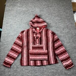 Textiles Mexican Surfer Baja Hoodie Womens M Red Cotton Stripe Tight Knit Warm